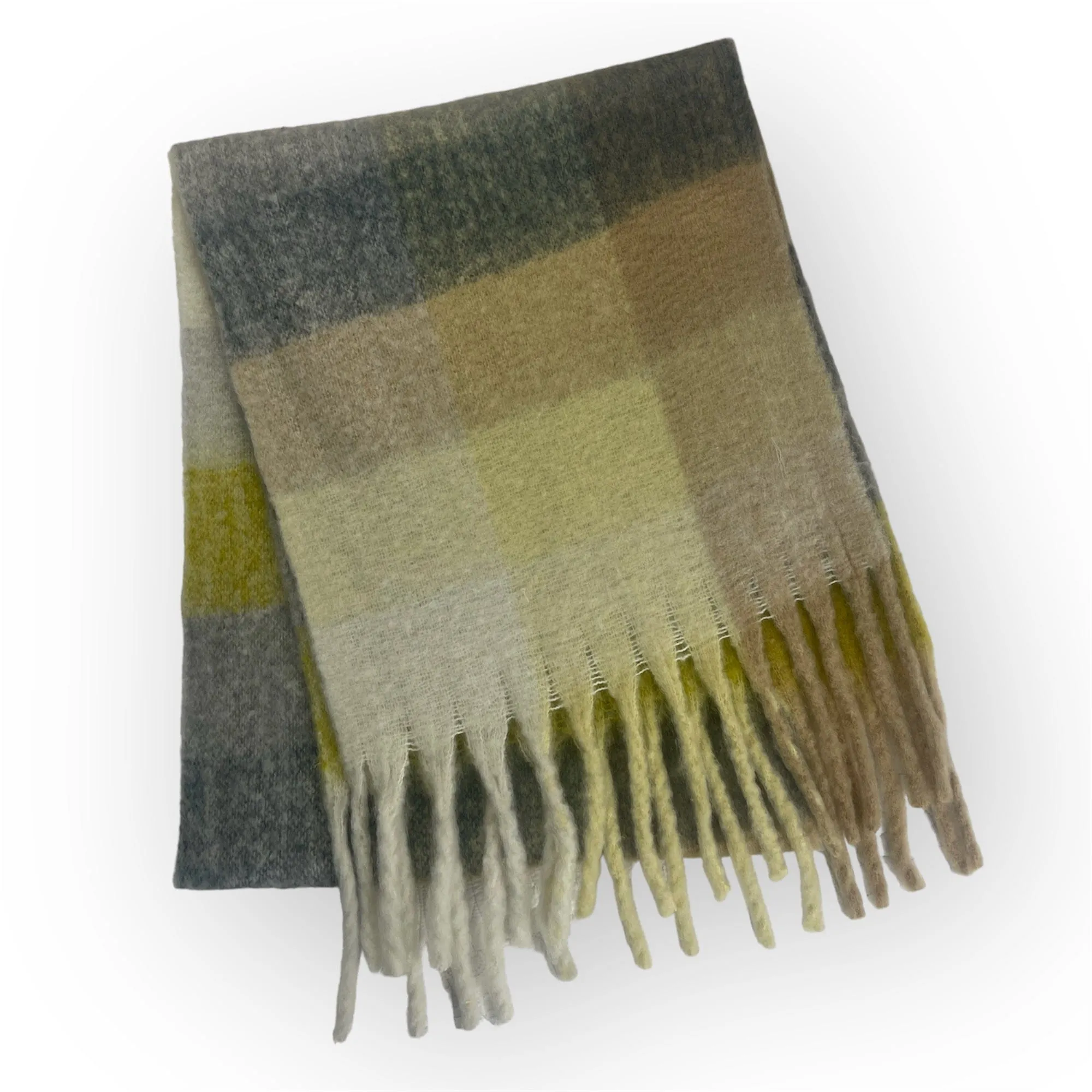 💛 Plaid Scarf -Thick Warm -Yellow Grey