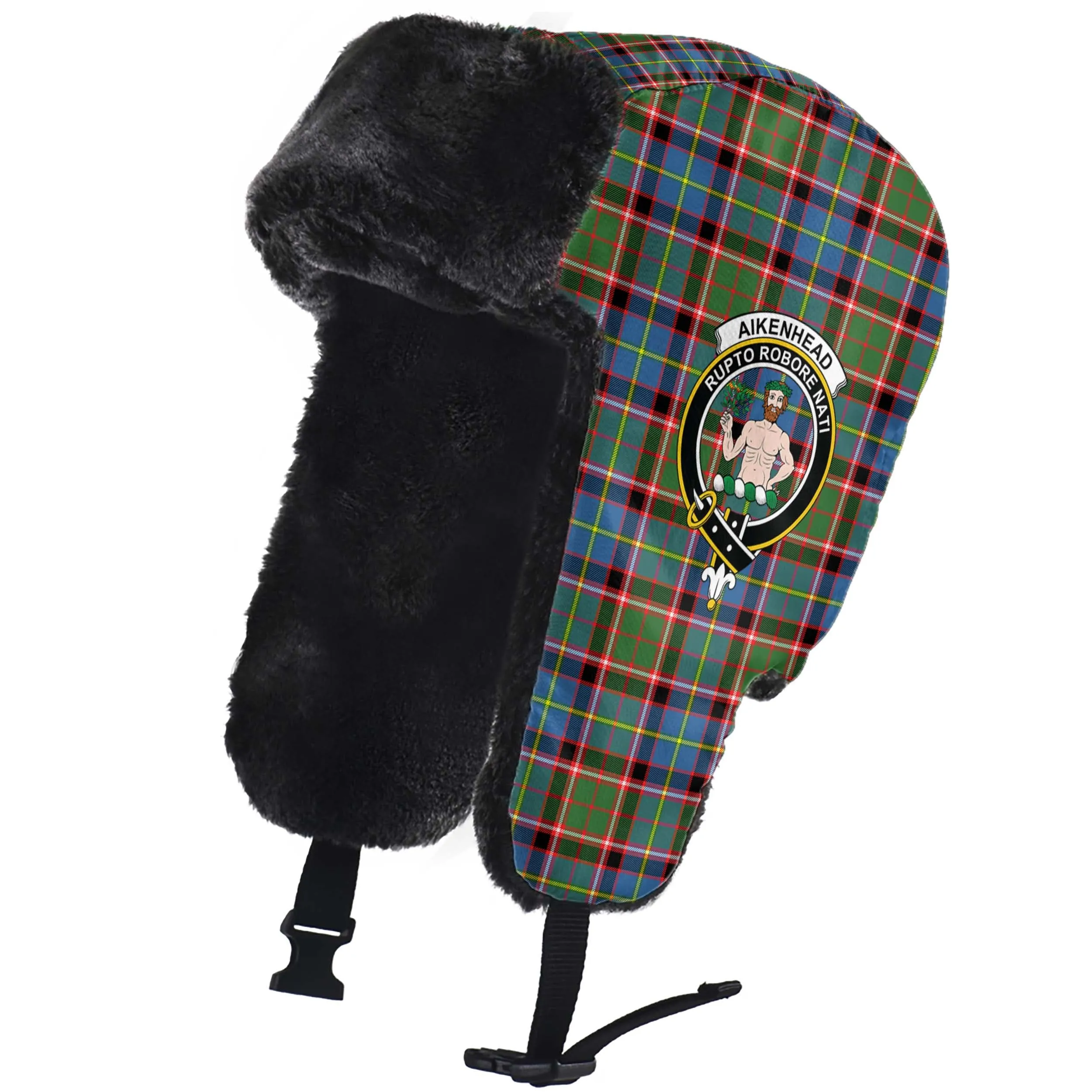 Aikenhead Tartan Winter Trapper Hat with Family Crest