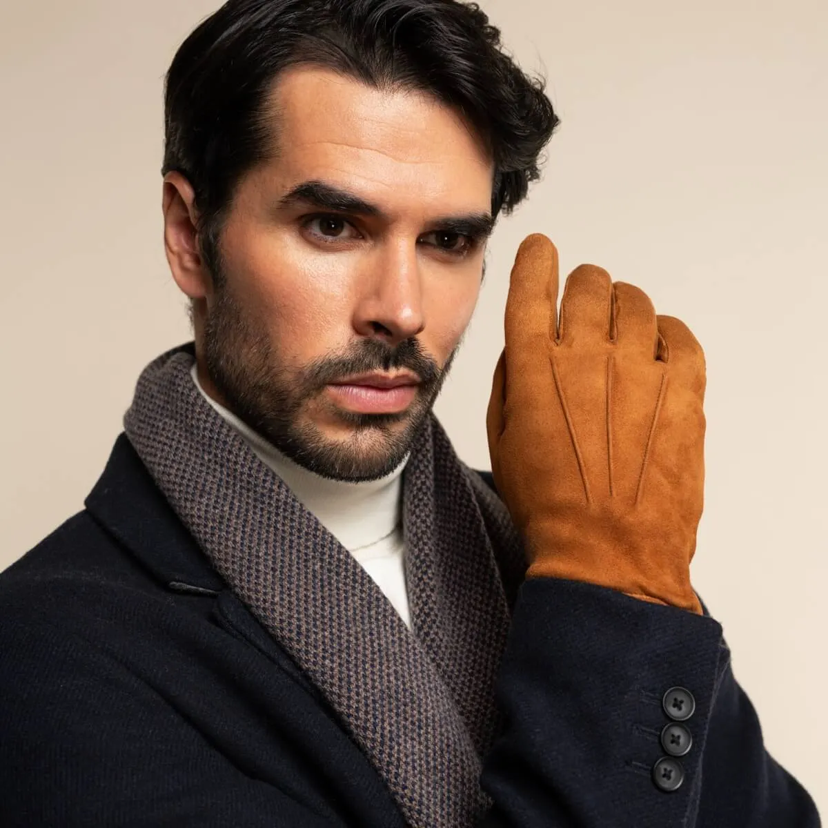 Angelo (cognac) - suede leather gloves with luxurious cashmere lining