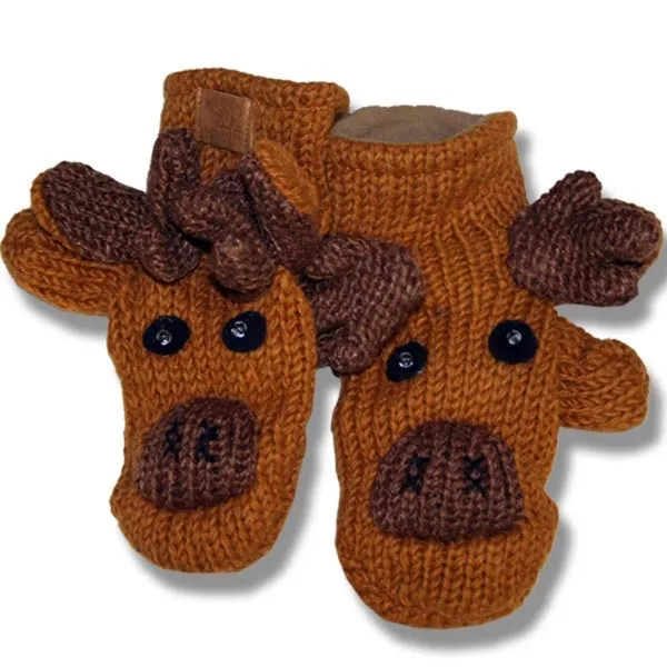 Animal Mittens for Men and Women. 100% Wool with fleece lining. handmade in Nepal.