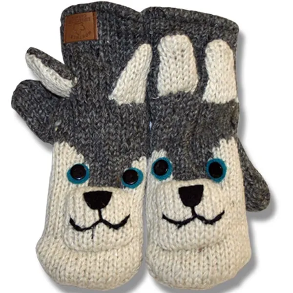 Animal Mittens for Men and Women. 100% Wool with fleece lining. handmade in Nepal.