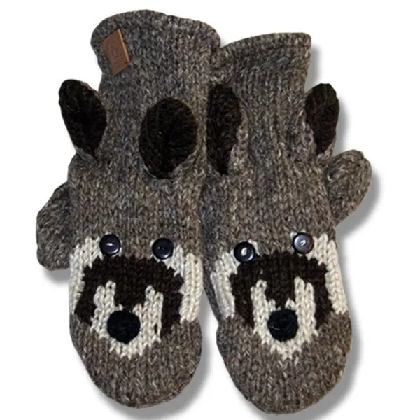 Animal Mittens for Men and Women. 100% Wool with fleece lining. handmade in Nepal.