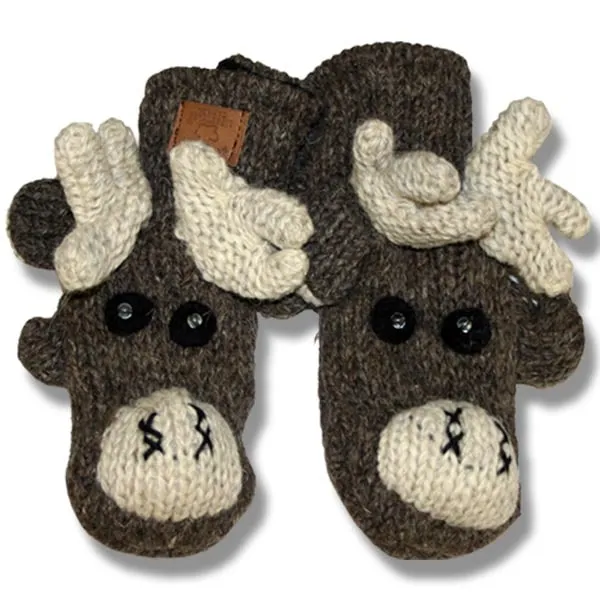 Animal Mittens for Men and Women. 100% Wool with fleece lining. handmade in Nepal.