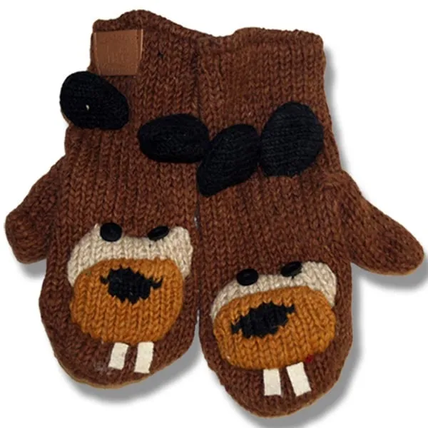 Animal Mittens for Men and Women. 100% Wool with fleece lining. handmade in Nepal.