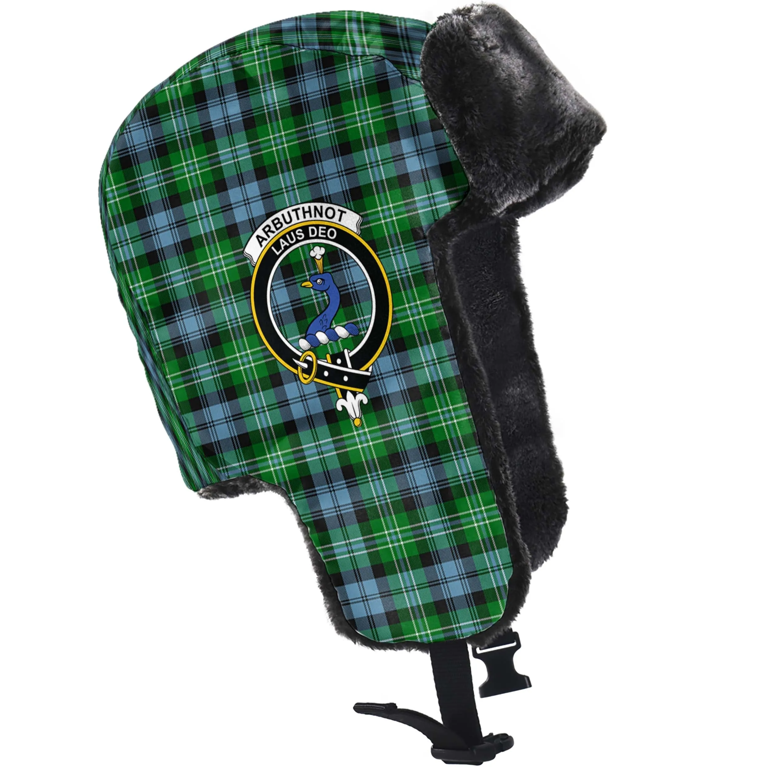 Arbuthnot Ancient Tartan Winter Trapper Hat with Family Crest