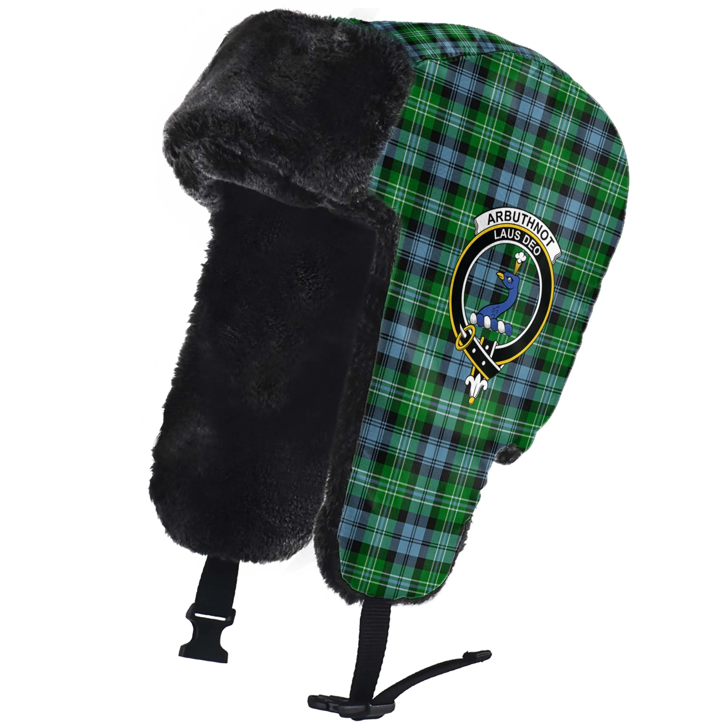 Arbuthnot Ancient Tartan Winter Trapper Hat with Family Crest