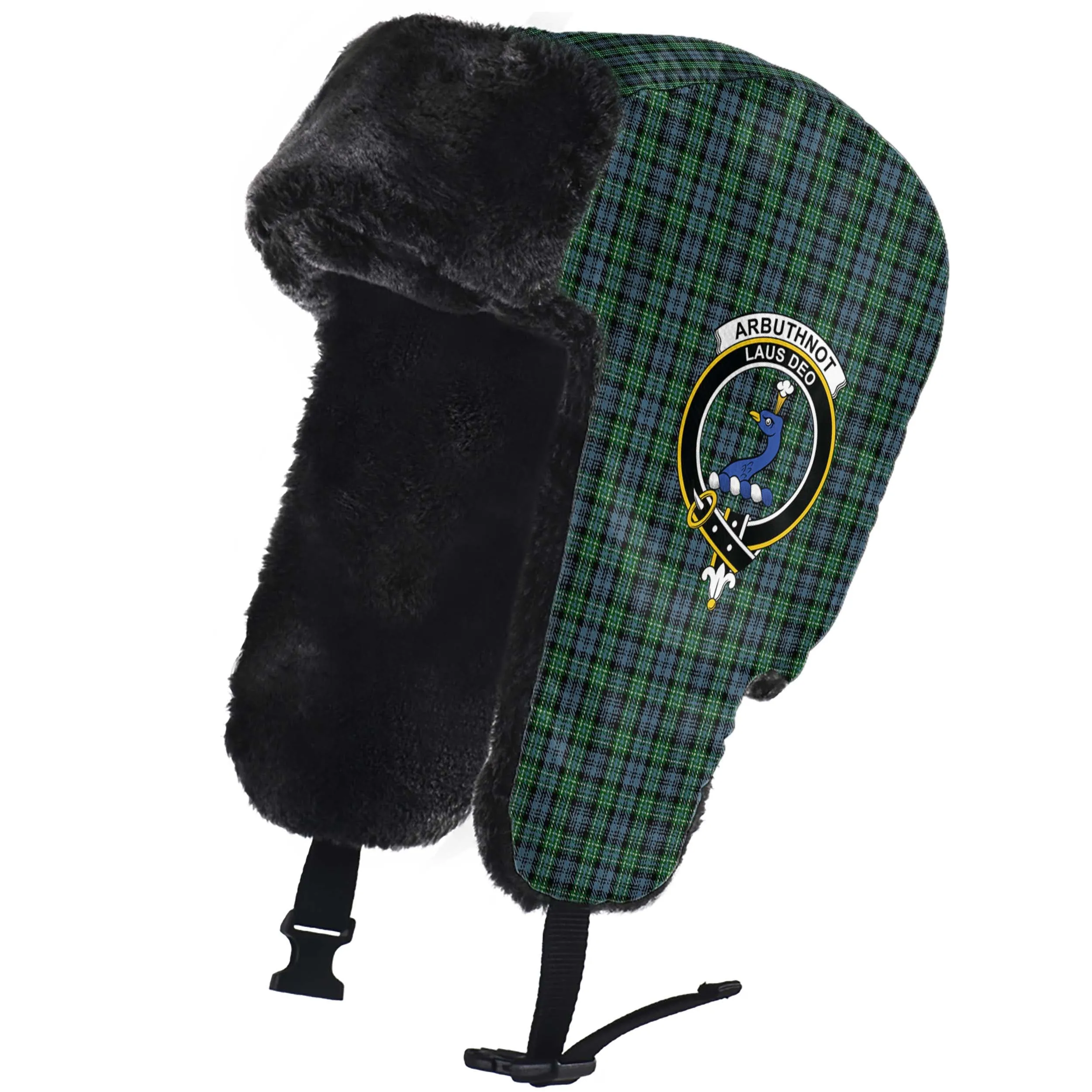 Arbuthnot Tartan Winter Trapper Hat with Family Crest