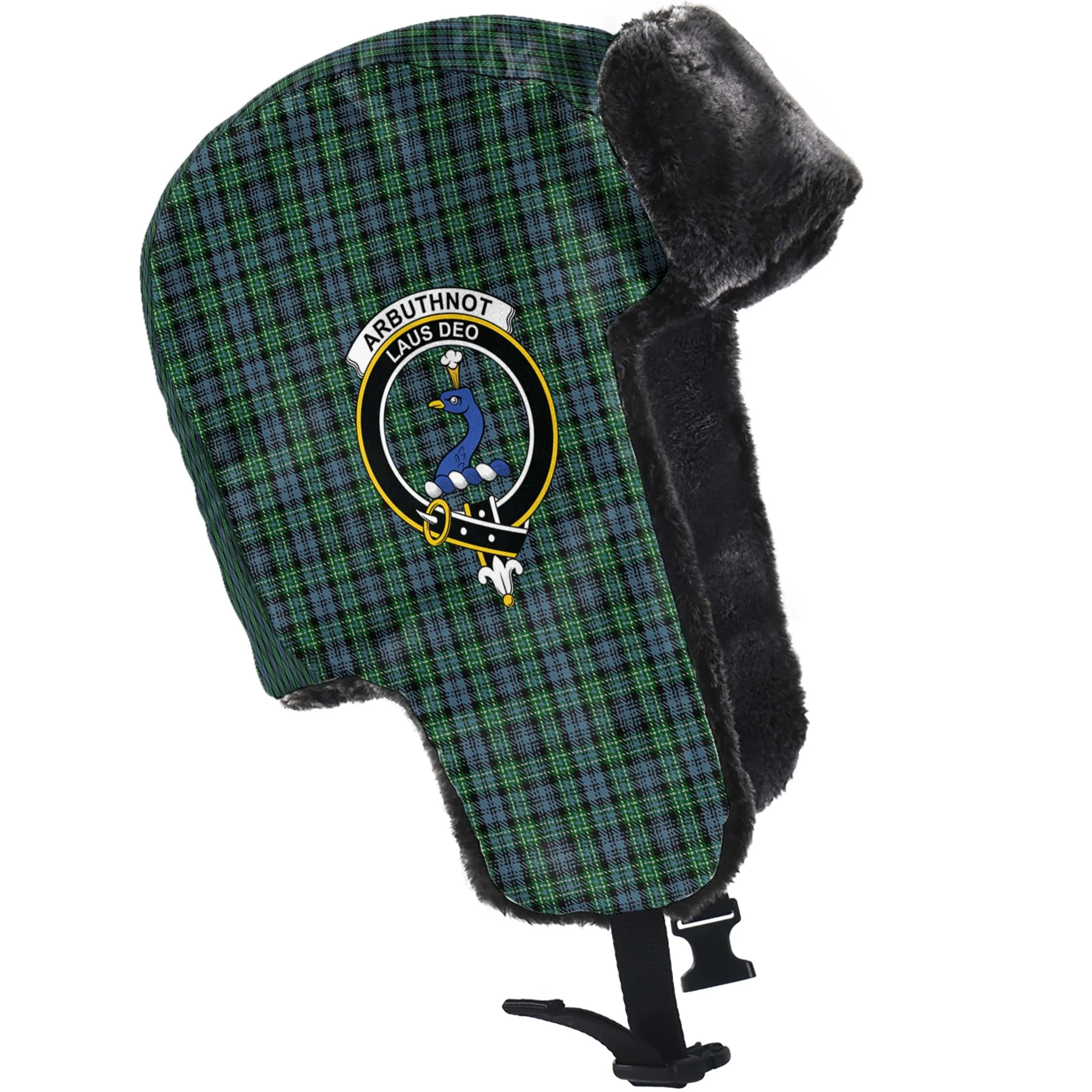 Arbuthnot Tartan Winter Trapper Hat with Family Crest