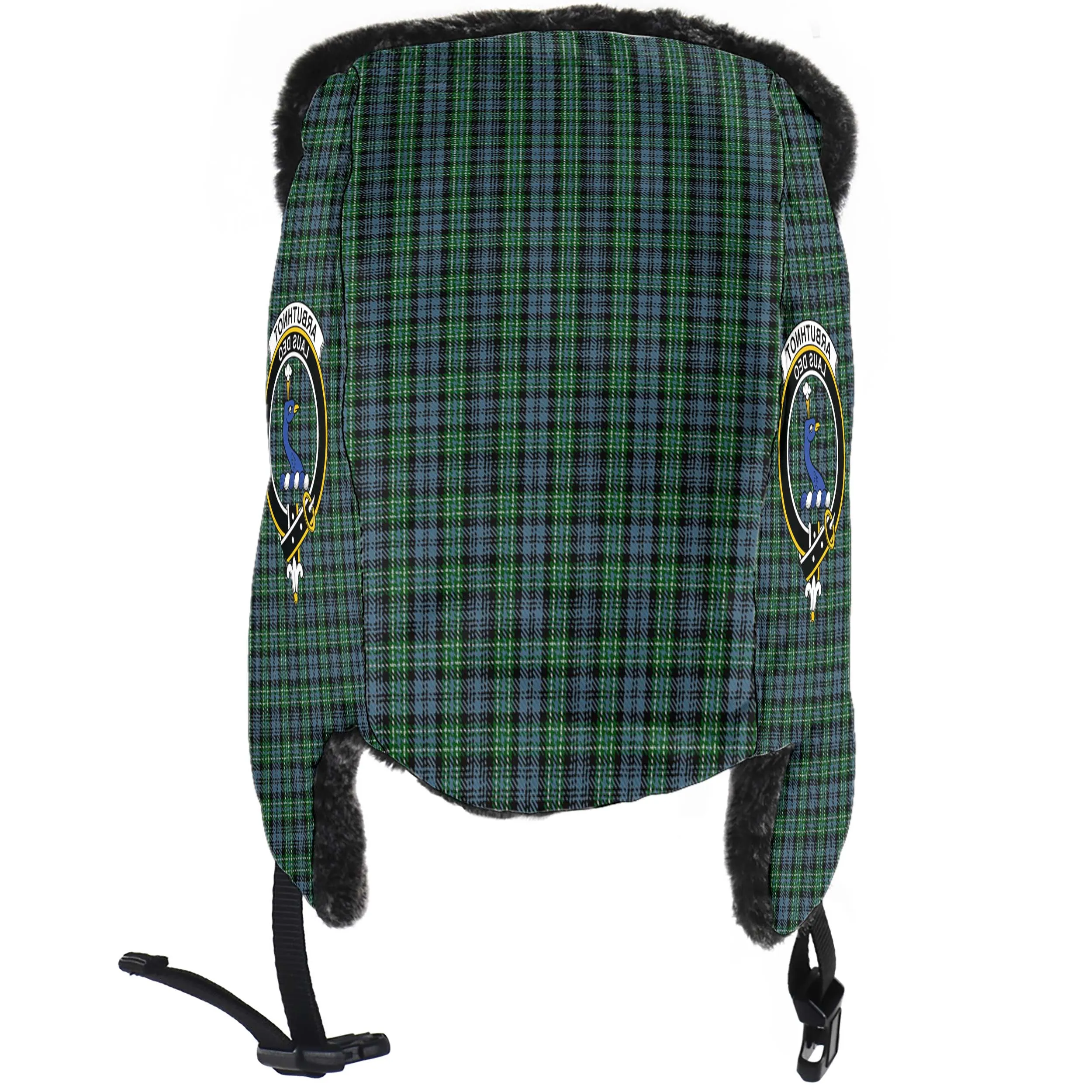 Arbuthnot Tartan Winter Trapper Hat with Family Crest