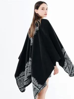 Ashoreshop Vintage Floral Lace Pattern Knit Shawl Cape Cardigan