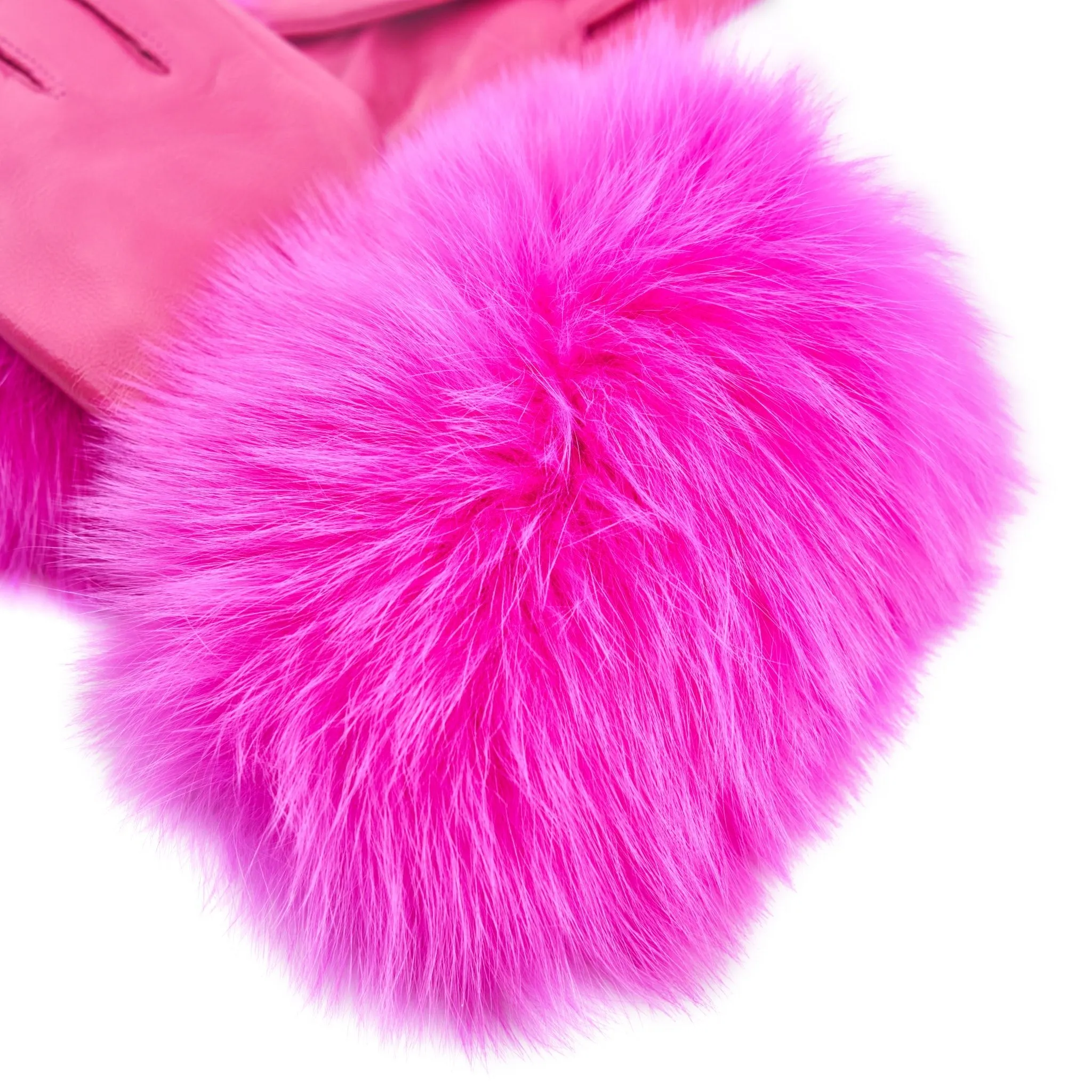 Aspen Pure Fox Fur and Sheepskin Leather Gloves - Sassy Hot Pink