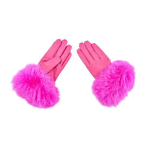 Aspen Pure Fox Fur and Sheepskin Leather Gloves - Sassy Hot Pink