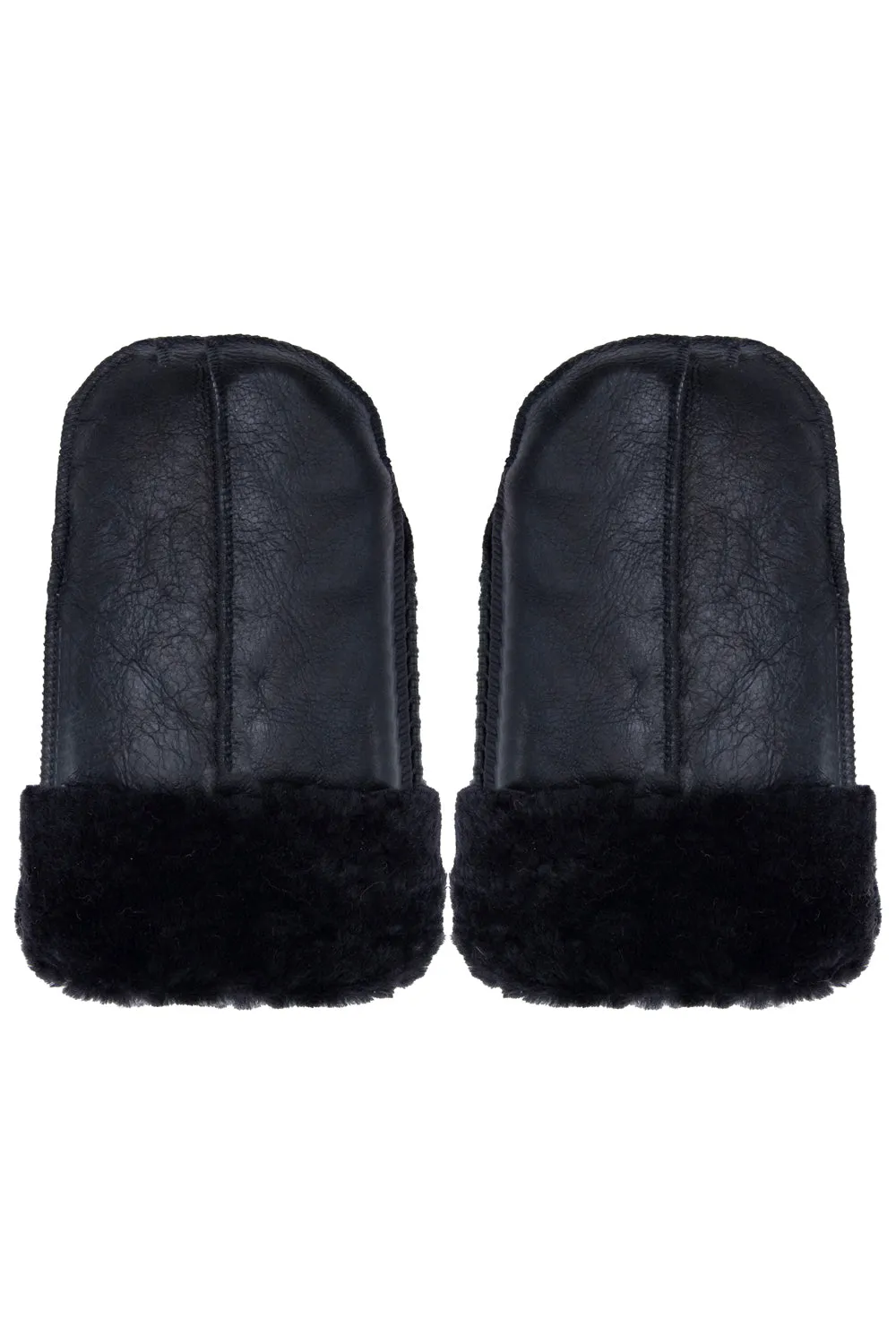 B3 Style Black & Black Fur Sheepskin Leather WW2 Mittens