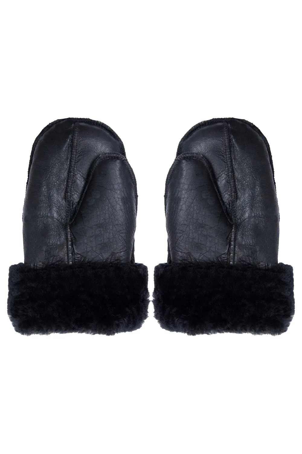 B3 Style Black & Black Fur Sheepskin Leather WW2 Mittens