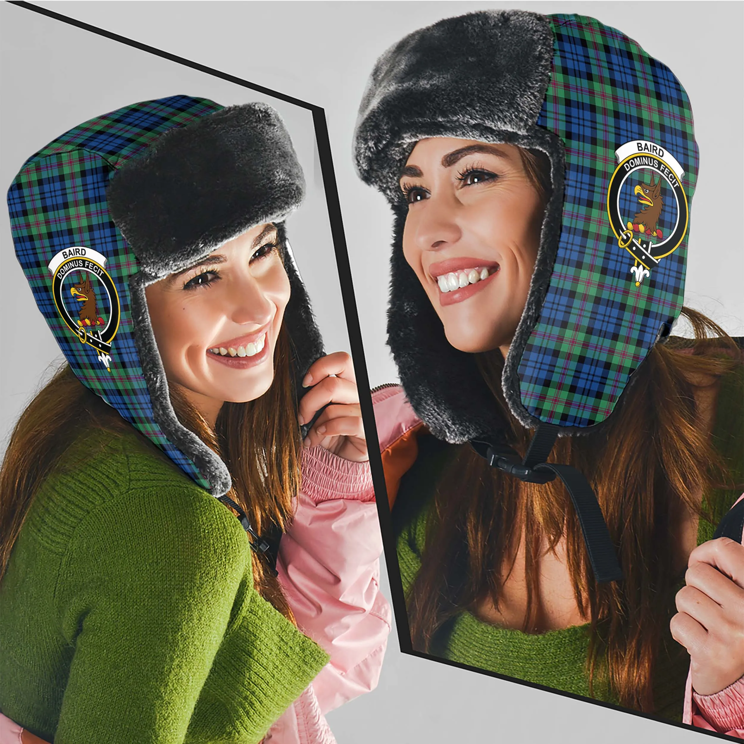 Baird Ancient Tartan Winter Trapper Hat with Family Crest