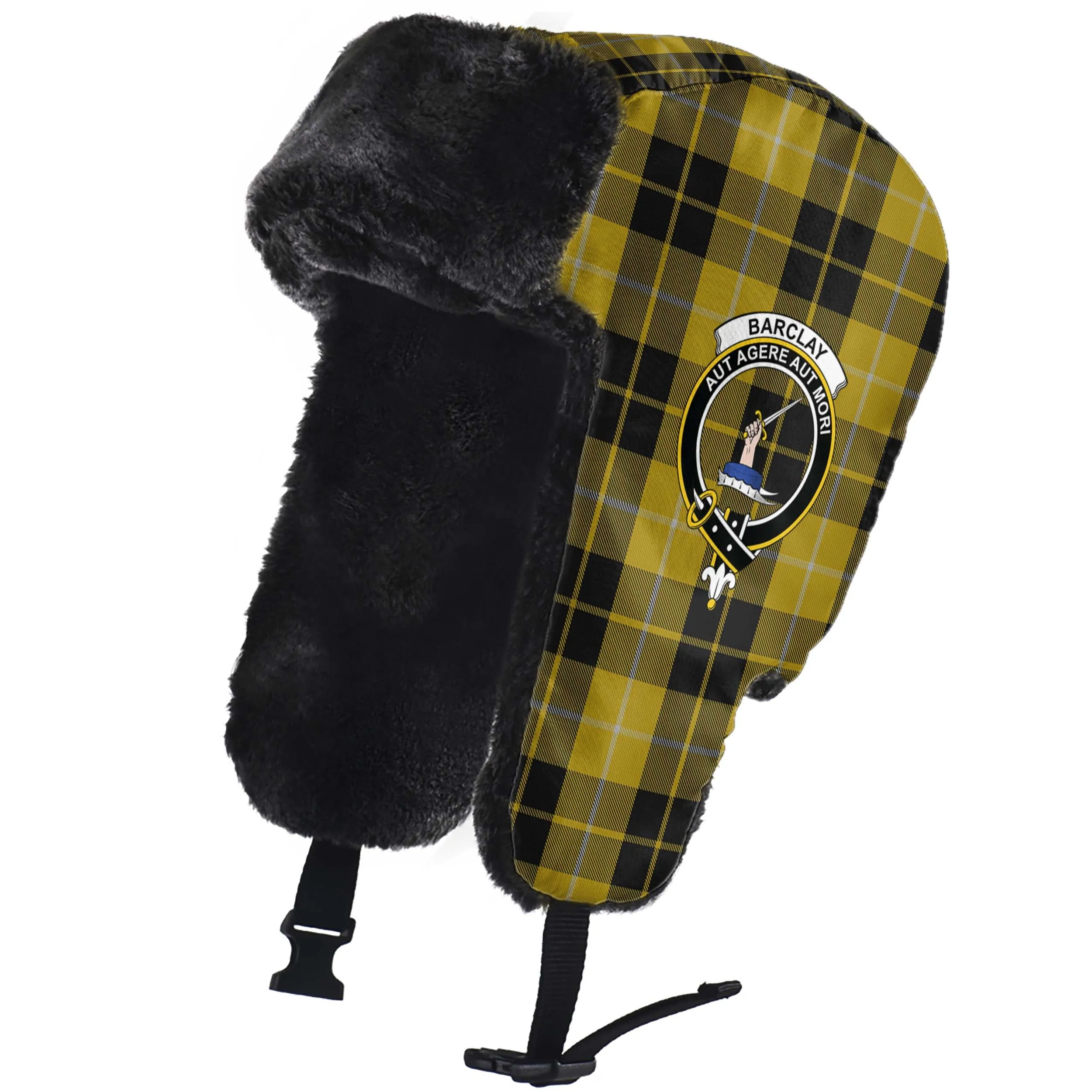 Barclay Dress Tartan Winter Trapper Hat with Family Crest