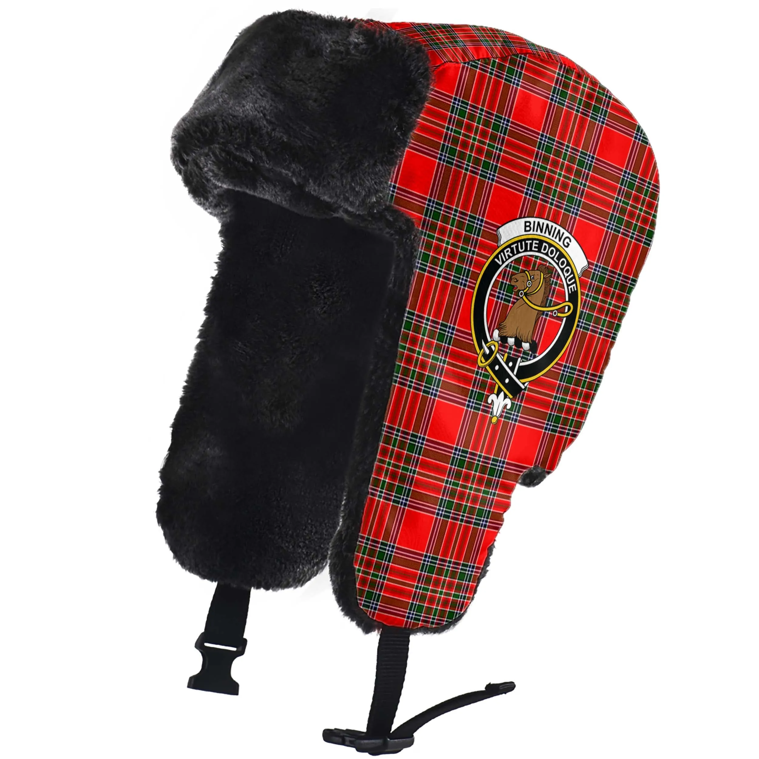 Binning Tartan Winter Trapper Hat with Family Crest