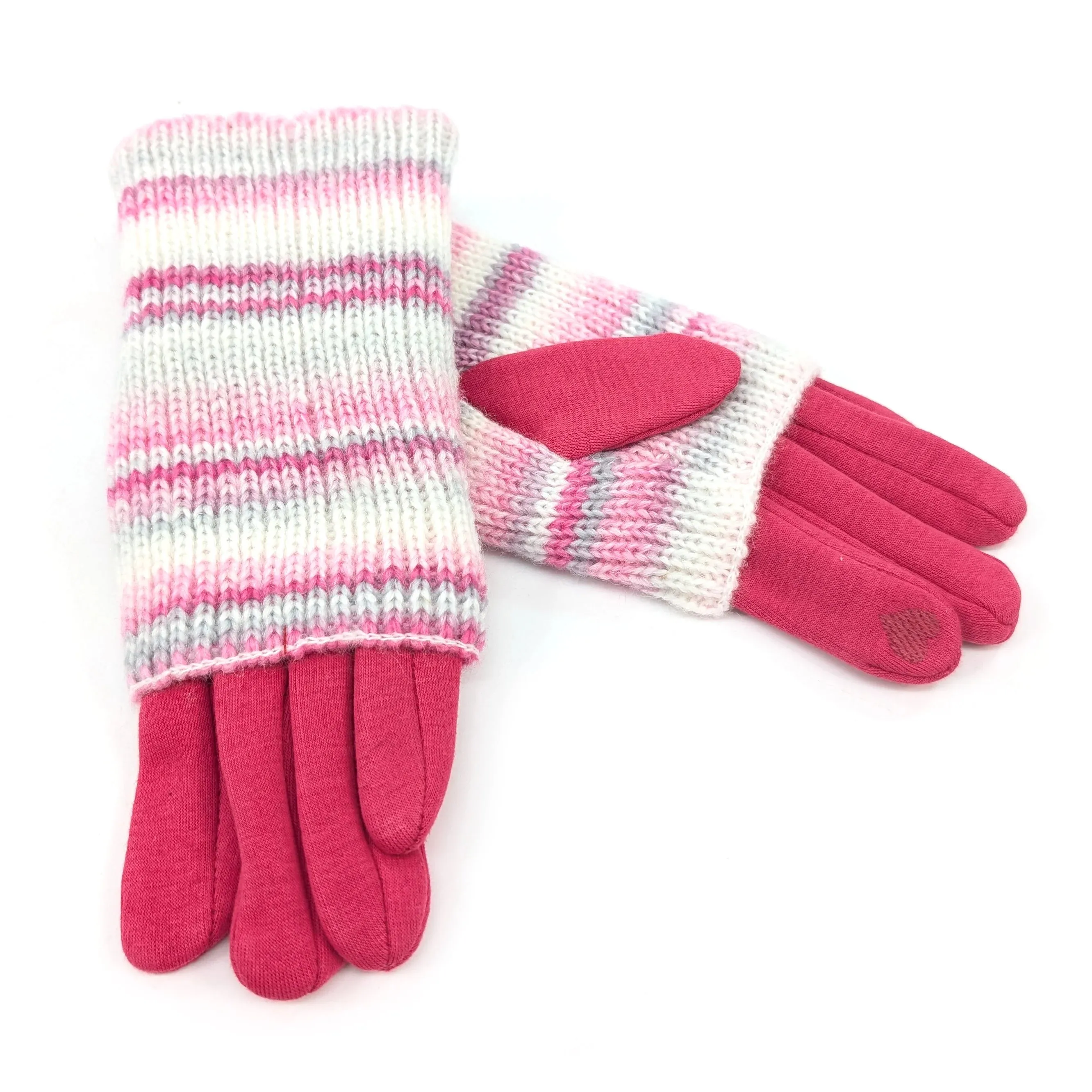 Black Ginger Blush Pink Multi Striped Two in One Gloves - 800-613