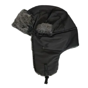 Black Winter Trooper Hat with Fur Lining