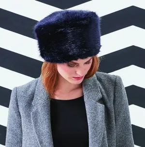 Blue Midnight Faux Fur Pillbox Hat