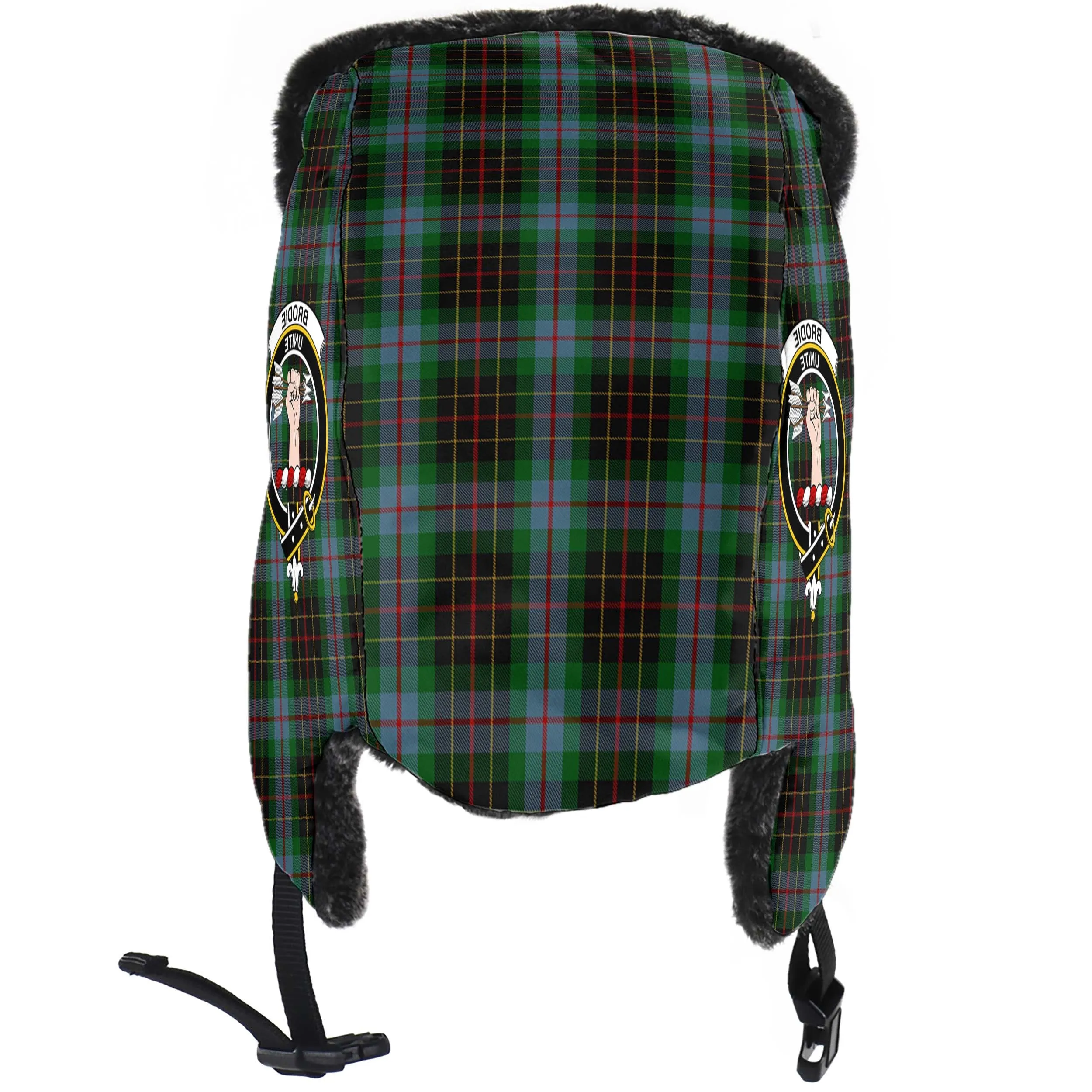 Brodie Hunting Tartan Winter Trapper Hat with Family Crest