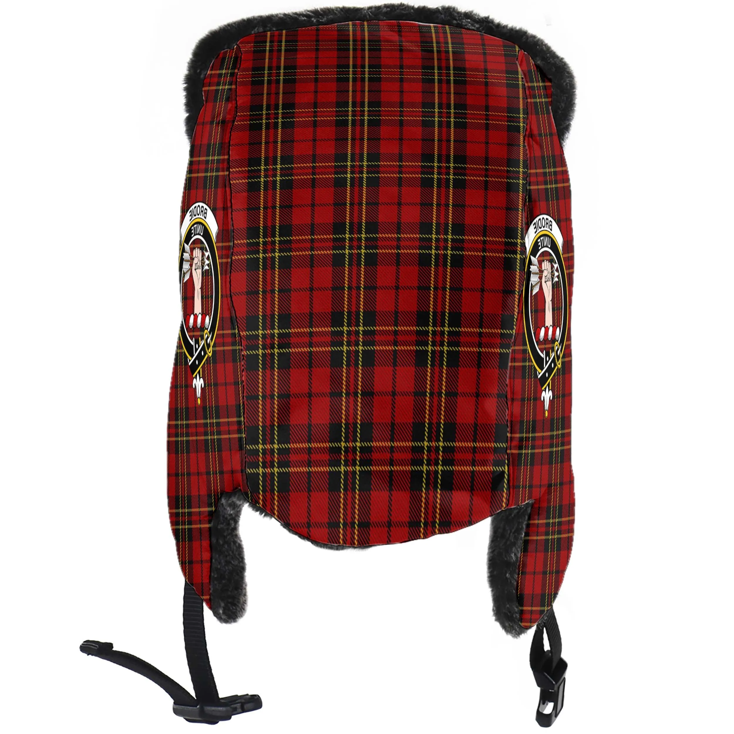 Brodie Tartan Winter Trapper Hat with Family Crest