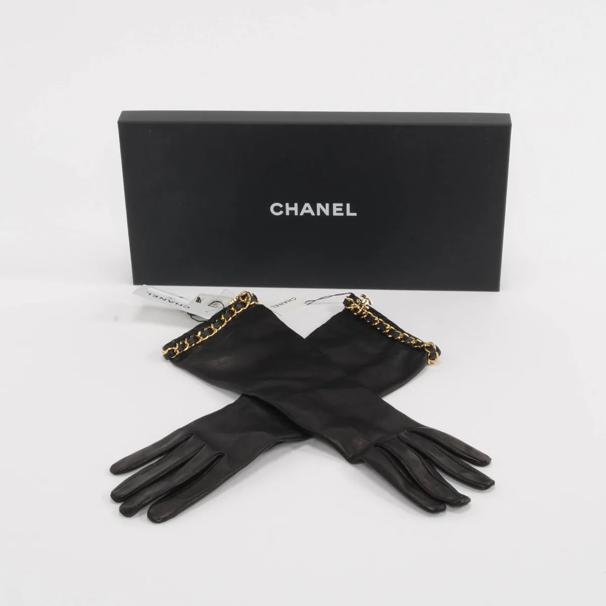 Chanel Black Lambskin CC Chain Gloves