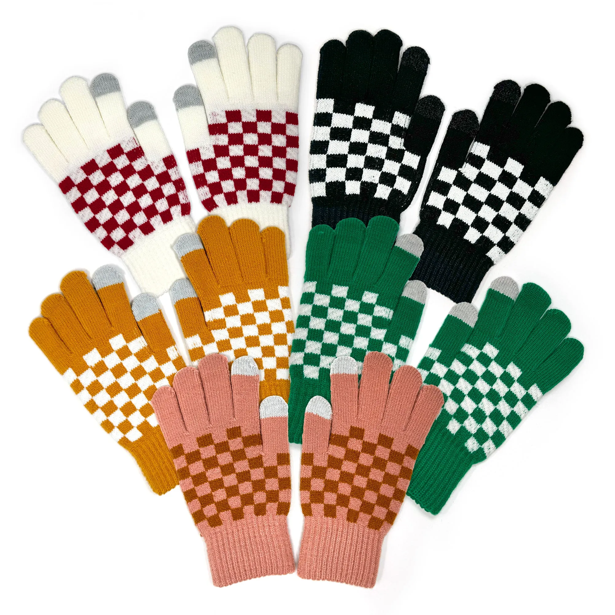 Checkerboard Touchscreen Gloves – Unisex Winter Accessories for Warmth and Style