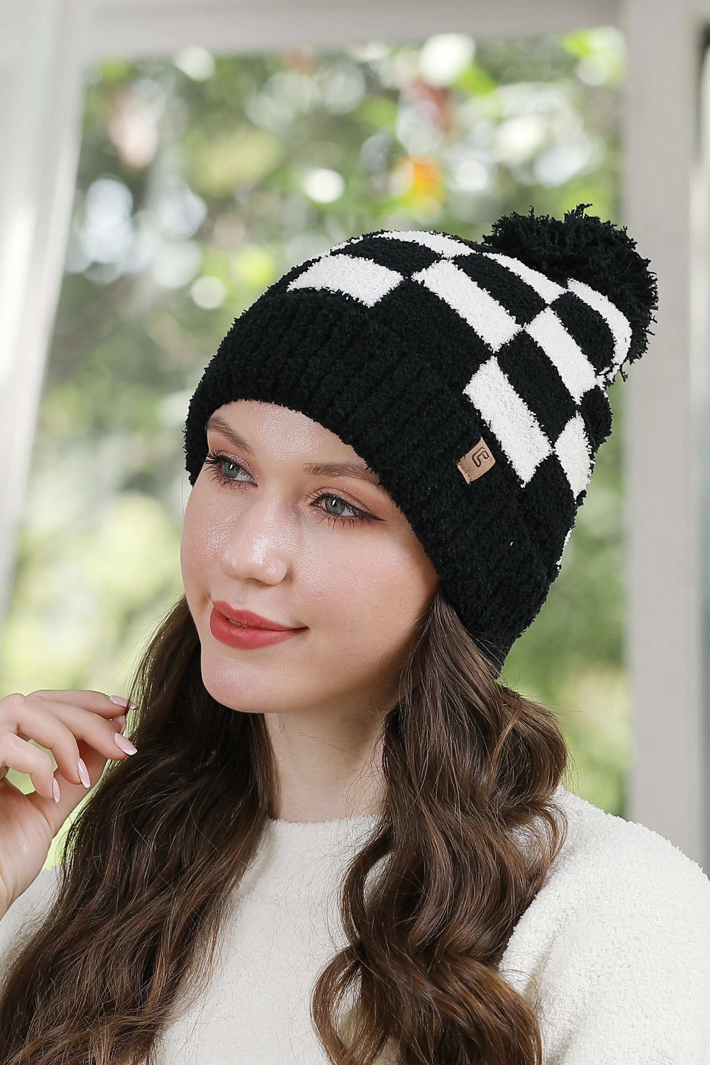 Checkered Beanie w/ Pom Pom**DEAL - COUPON EXCLUDED