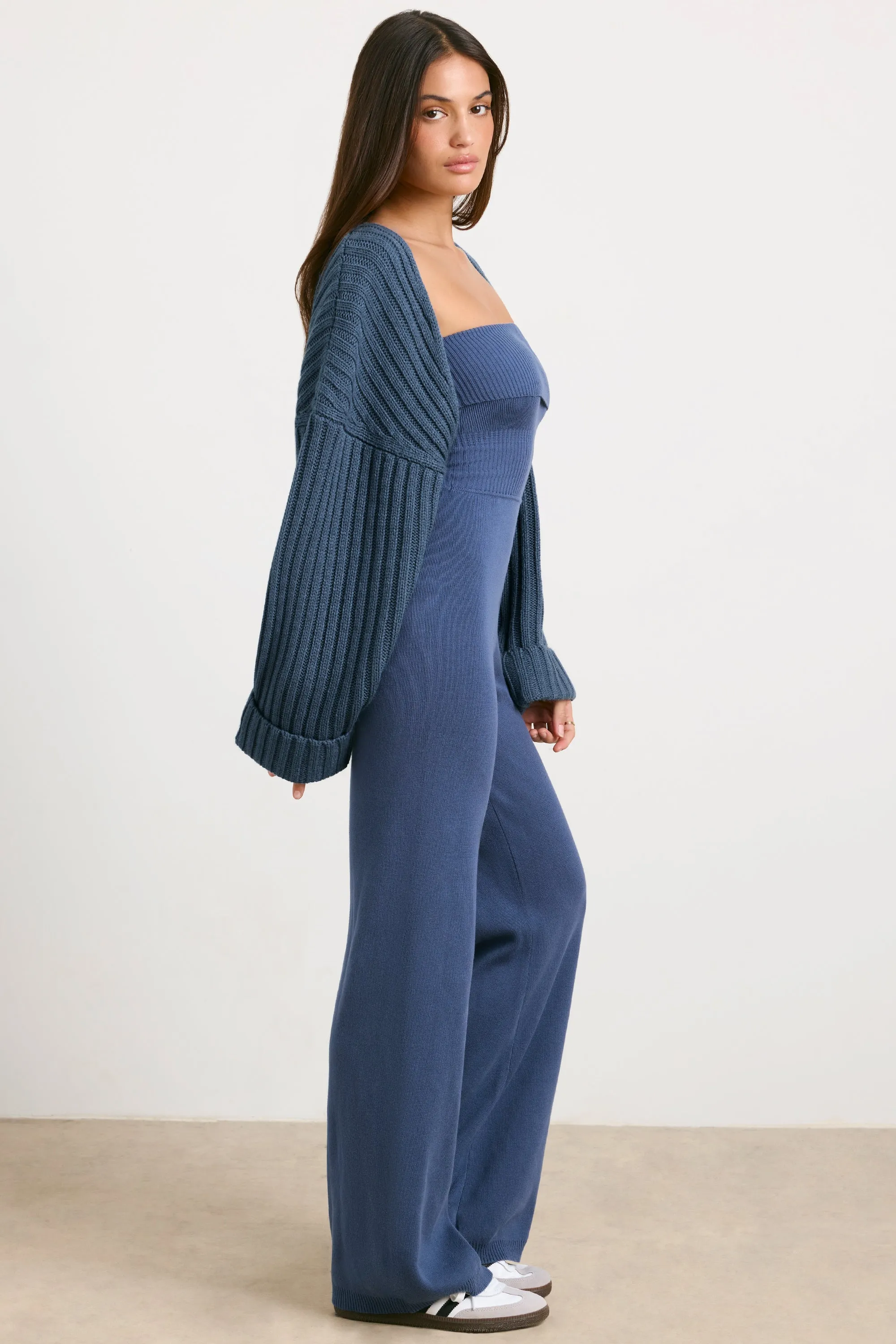 Chunky Knit Shrug in Washed Navy