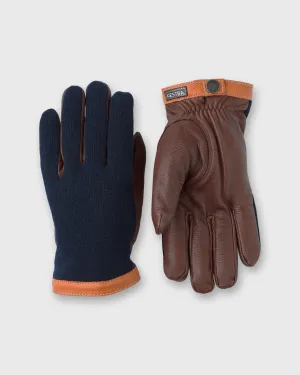 Deerskin Wool Tricot Gloves in Navy/Chocolate