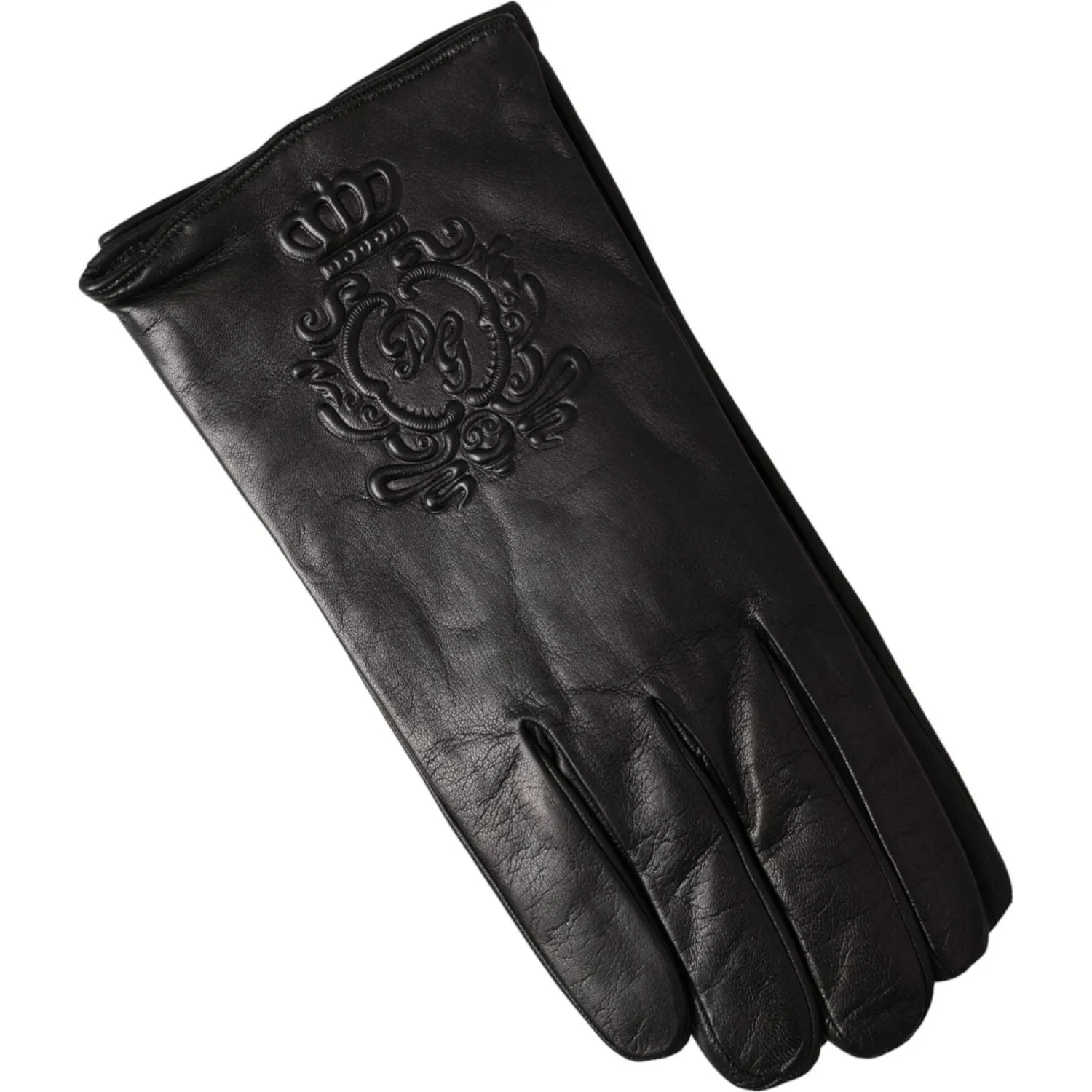 Dolce & Gabbana Black Leather Embossed Logo Short Hands Gloves