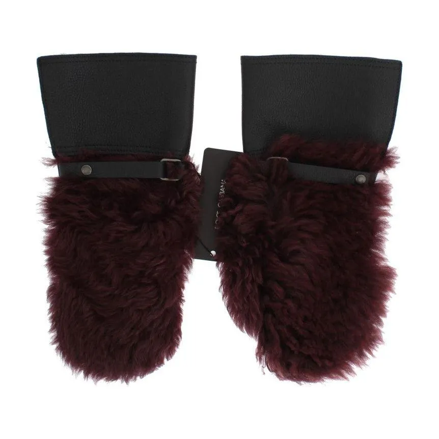 Dolce & Gabbana Elegant Black & Bordeaux Leather Gloves