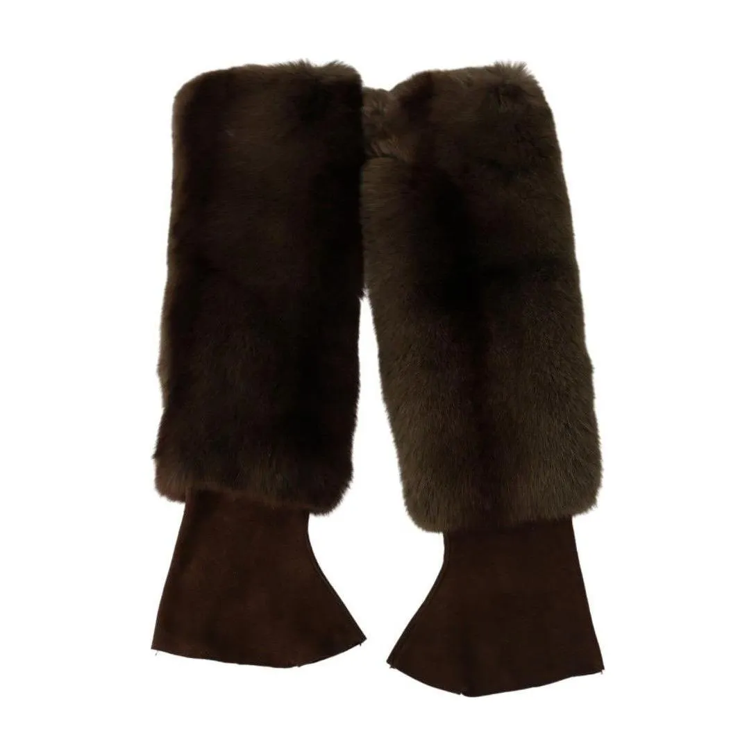 Dolce & Gabbana Elegant Brown Fur & Leather Elbow-Length Gloves