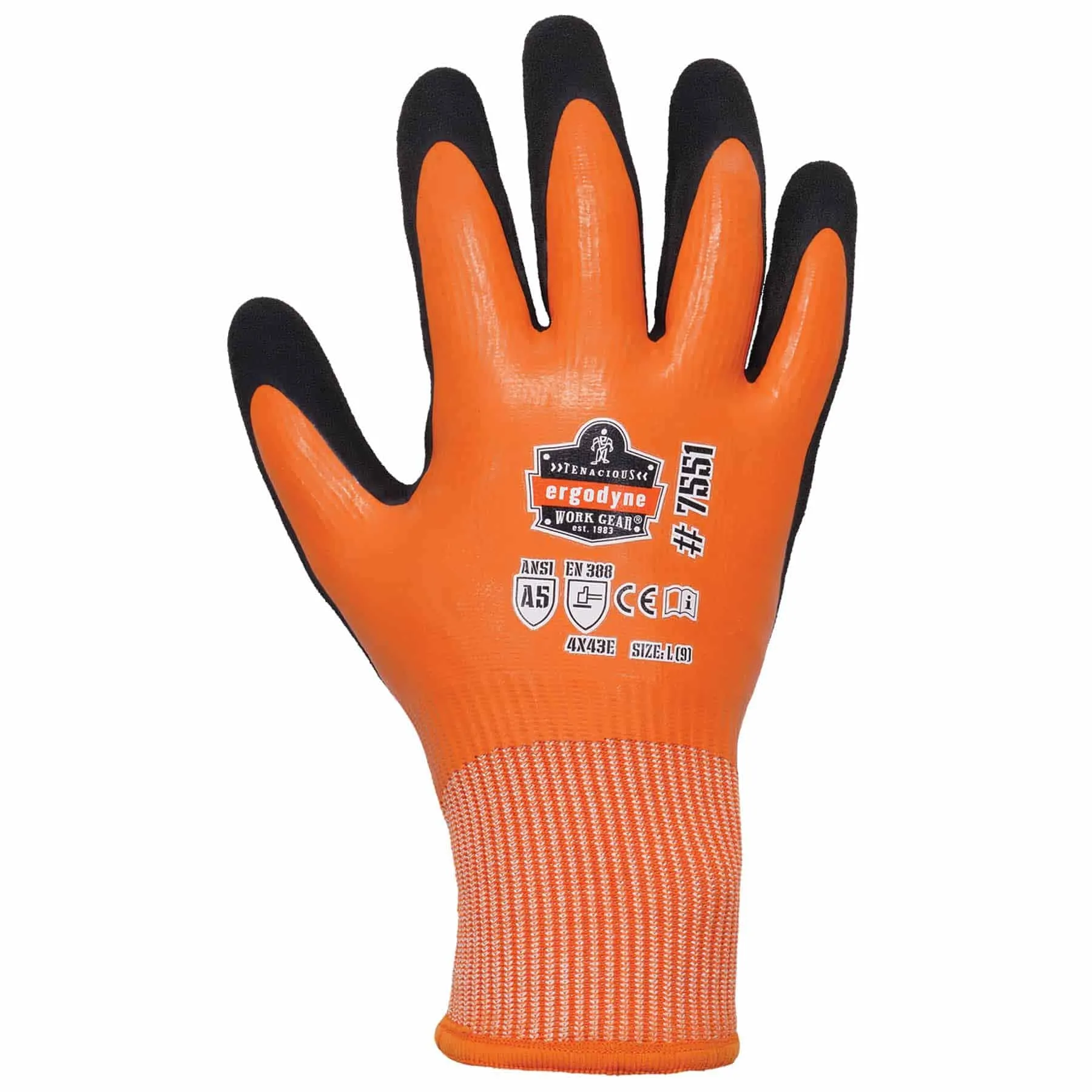 Ergodyne 17995 7551-CASE XL Orange ANSI A5 Coated Waterproof CR Gloves 144-Pair