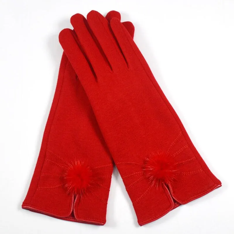 Fitted Touchscreen Winter Gloves with Pom Poms