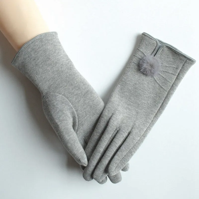 Fitted Touchscreen Winter Gloves with Pom Poms