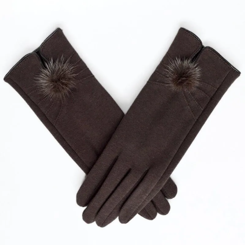 Fitted Touchscreen Winter Gloves with Pom Poms