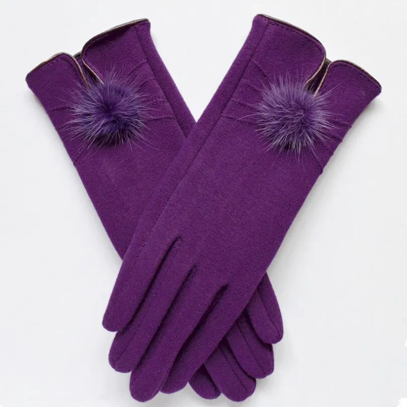 Fitted Touchscreen Winter Gloves with Pom Poms