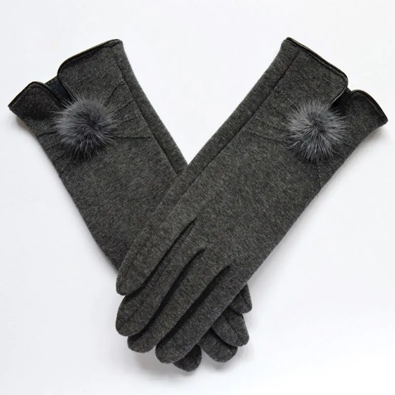 Fitted Touchscreen Winter Gloves with Pom Poms