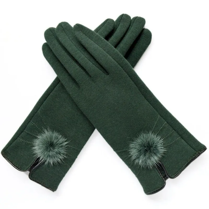 Fitted Touchscreen Winter Gloves with Pom Poms