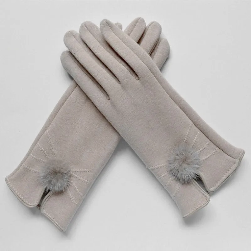 Fitted Touchscreen Winter Gloves with Pom Poms