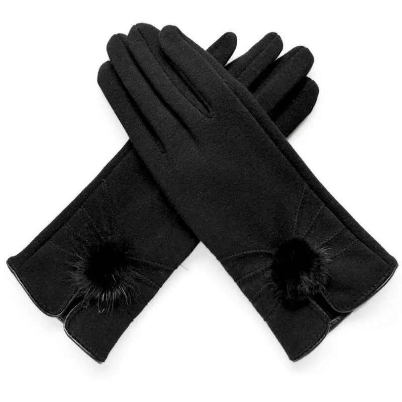 Fitted Touchscreen Winter Gloves with Pom Poms