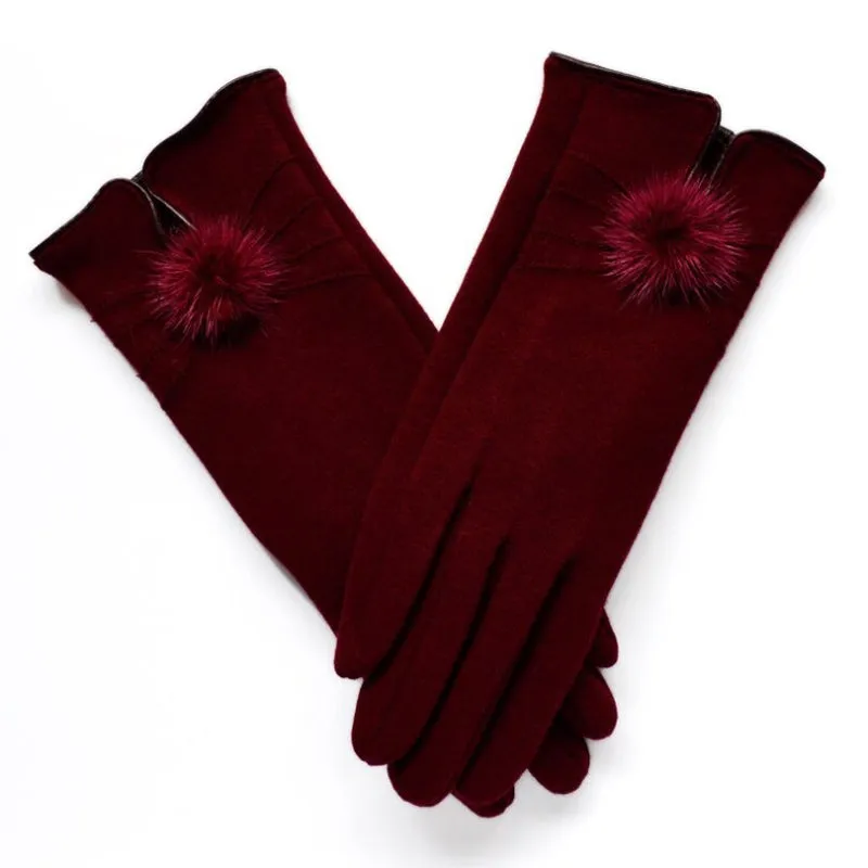 Fitted Touchscreen Winter Gloves with Pom Poms