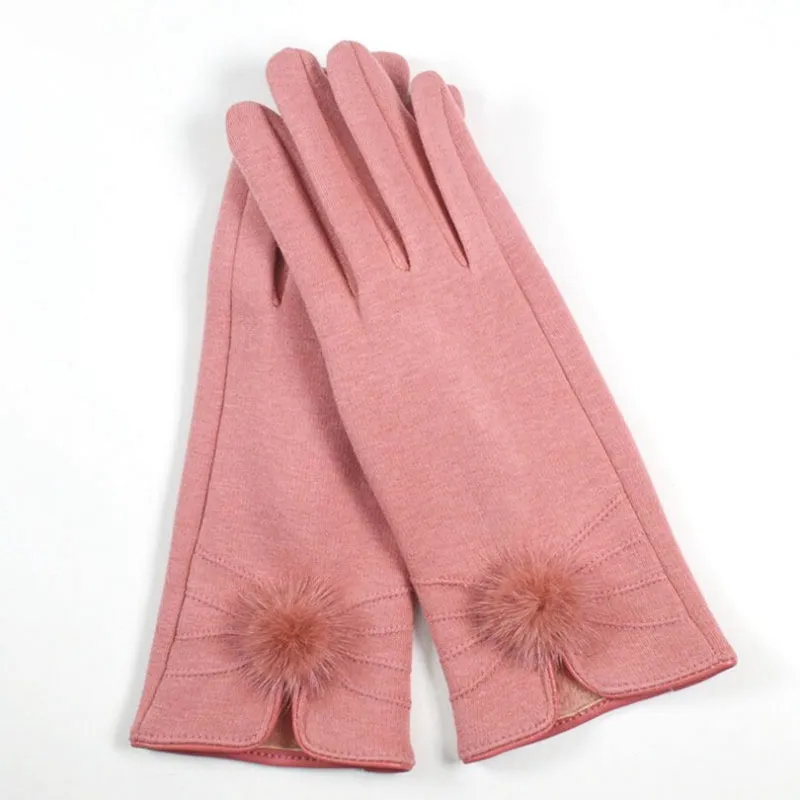 Fitted Touchscreen Winter Gloves with Pom Poms