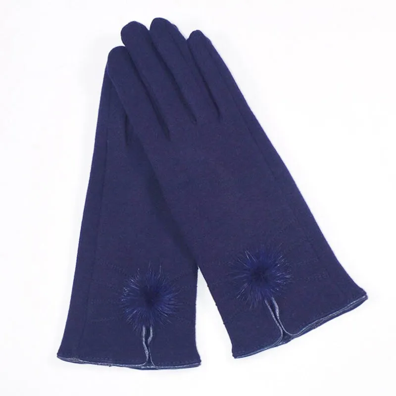 Fitted Touchscreen Winter Gloves with Pom Poms