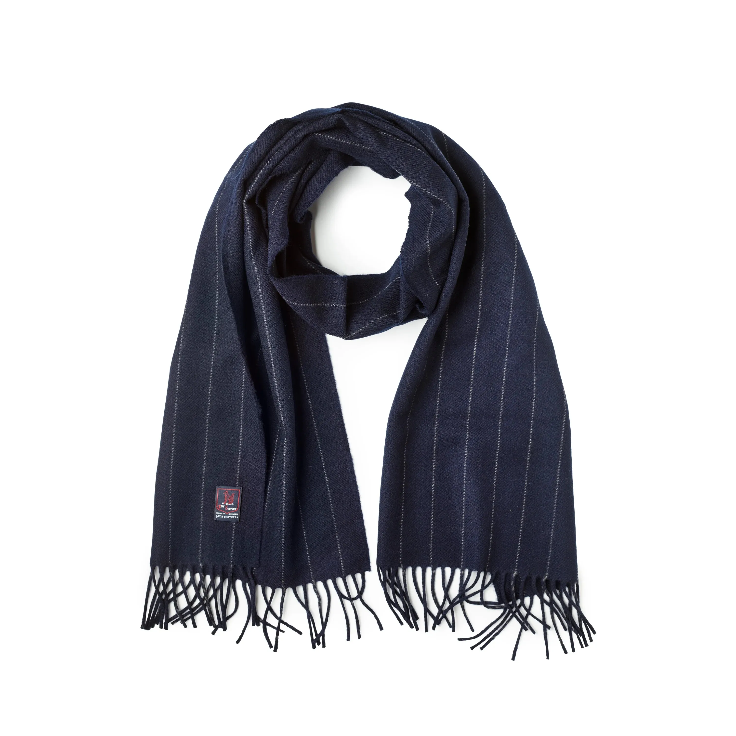 Fox Brothers Merino/Cashmere Navy Chalkstripe Scarf