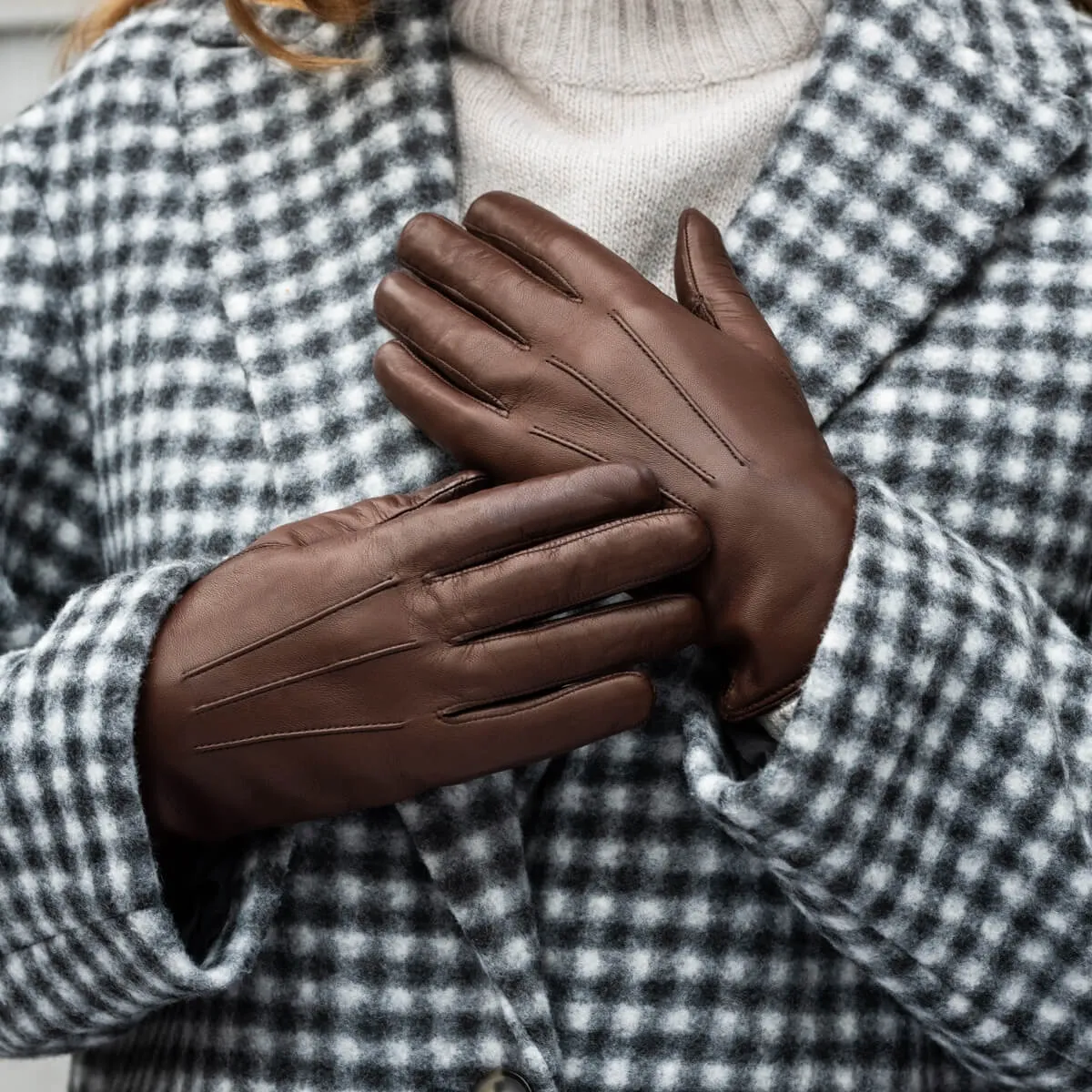 Francesca (brown) - Italian lambskin leather gloves with brown fur lining