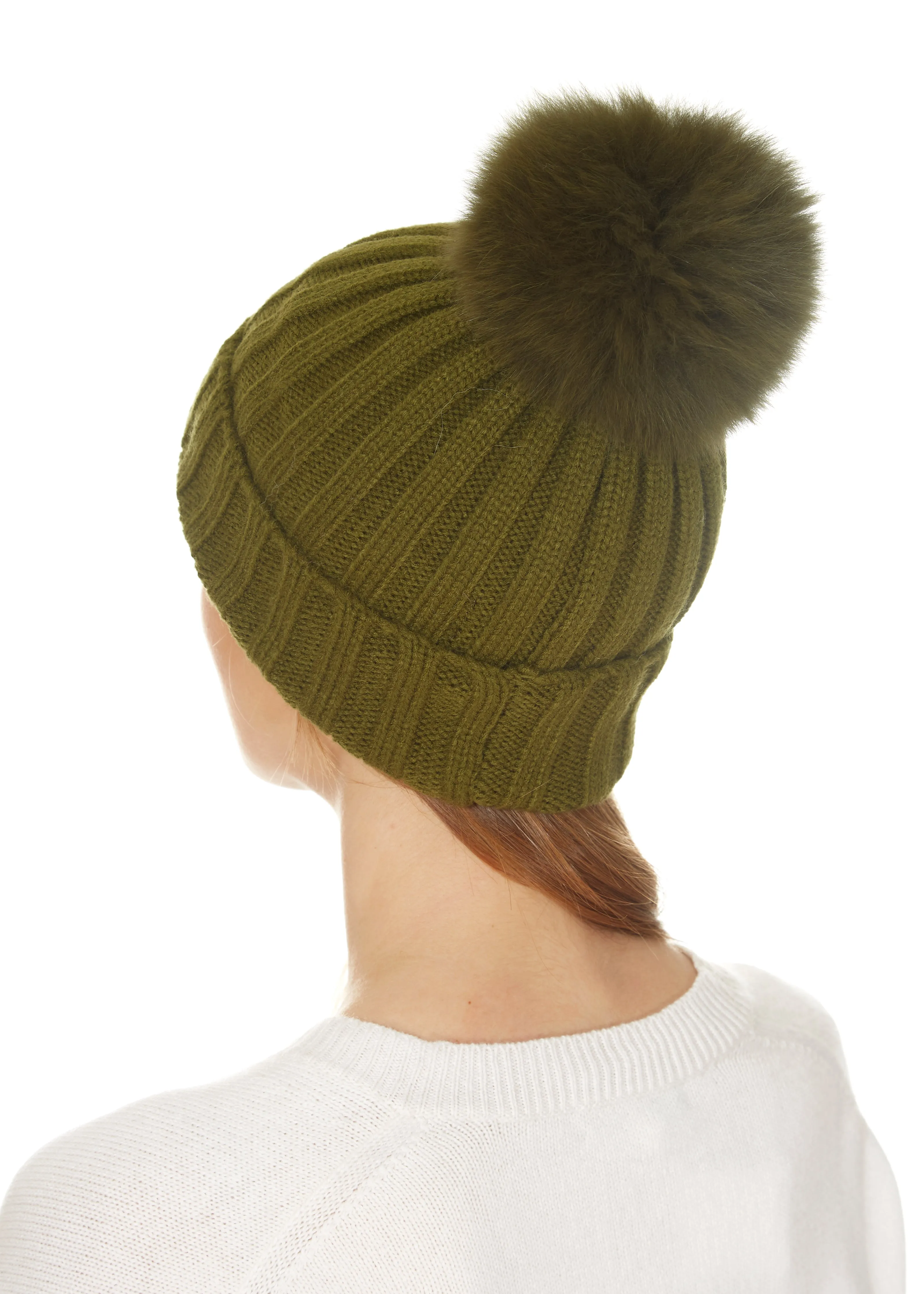 Fur5Eight Khaki Fur Pom Hat﻿