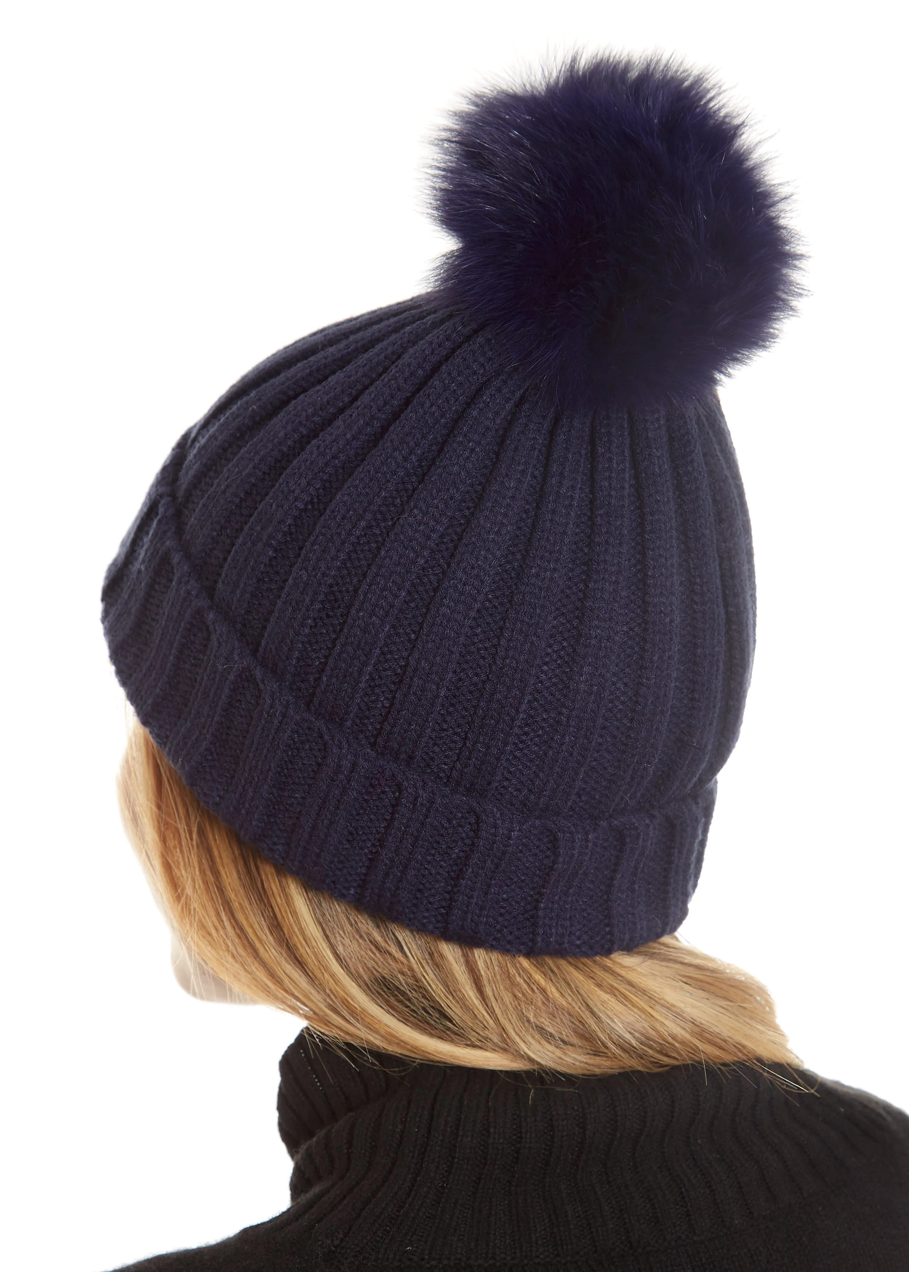 Fur5Eight Navy Fur Pom Hat﻿